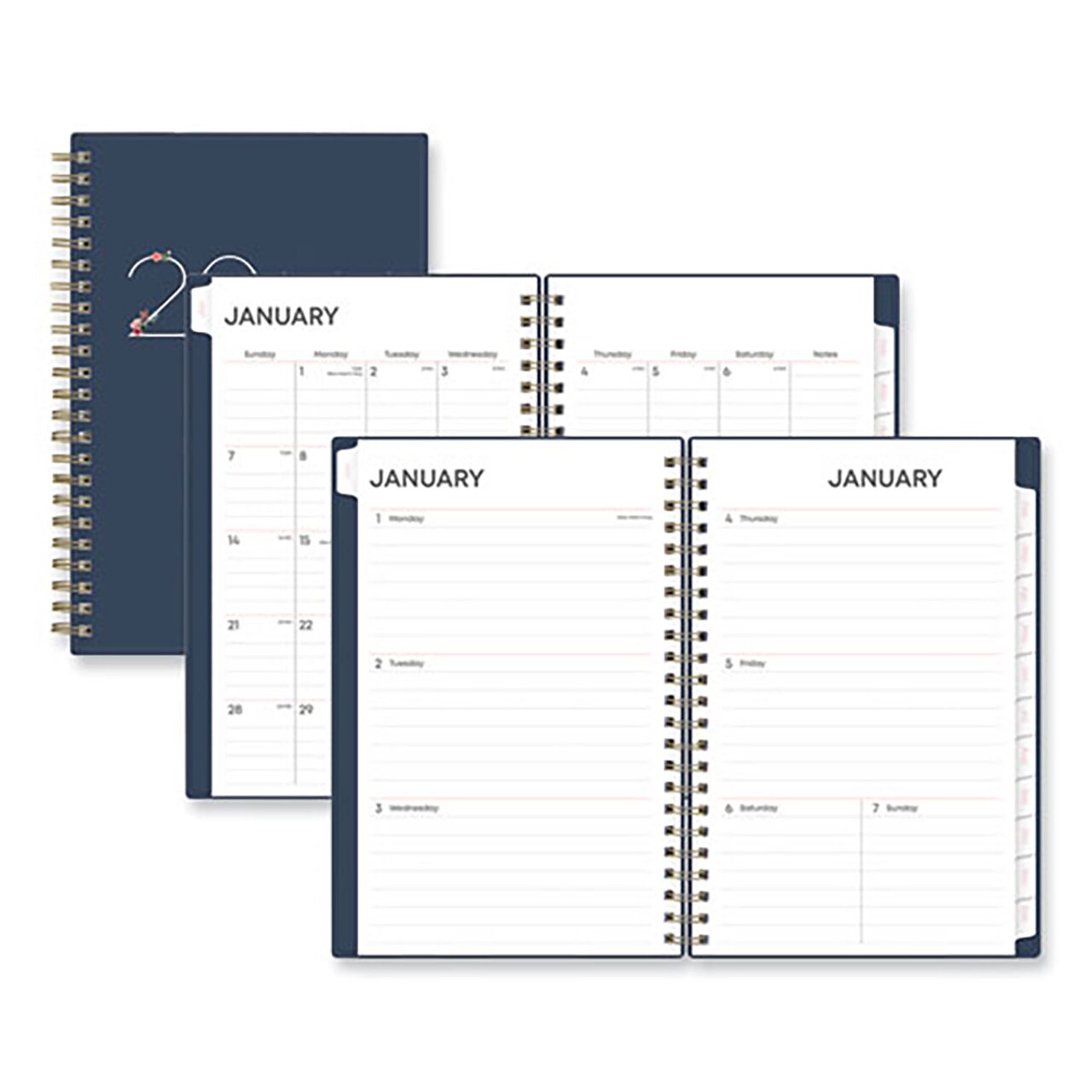 Blue Sky Ashlyn Weekly/Monthly Planner, Floral Artwork, 8 x 5, Navy/Multicolor Cover, 12-Month (Jan to Dec): 2024